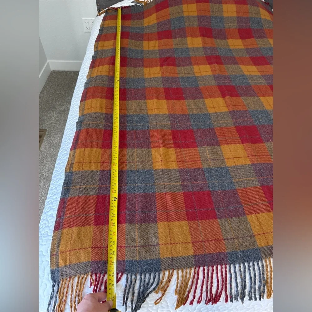 VTG Pendleton Wool Plaid Blanket Throw Red Brown USA 52